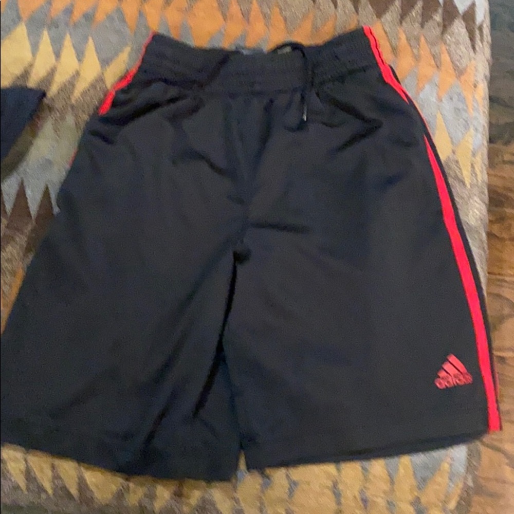 YM ADIDAS red and black athletic shorts